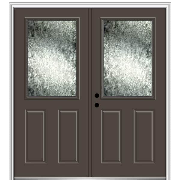 MMI DOOR Rain Glass 64 in. x 80 in. Right-Hand Inswing 1/2-Lite Painted Brown Fiberglass Prehung Front Door on 4-9/16 in. Frame
