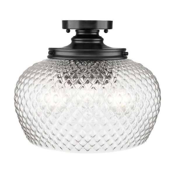 Golden Lighting Adeline 14 in. 3-Light Matte Blake Semi-Flush Mount with Clear Glass Shade