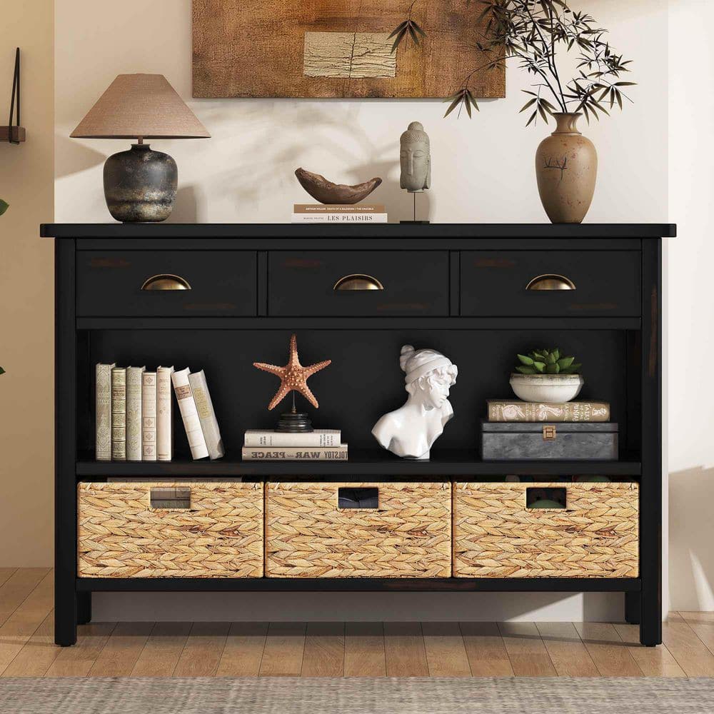 47 in. Espresso Rectangle Wood Console Table Entryway Table