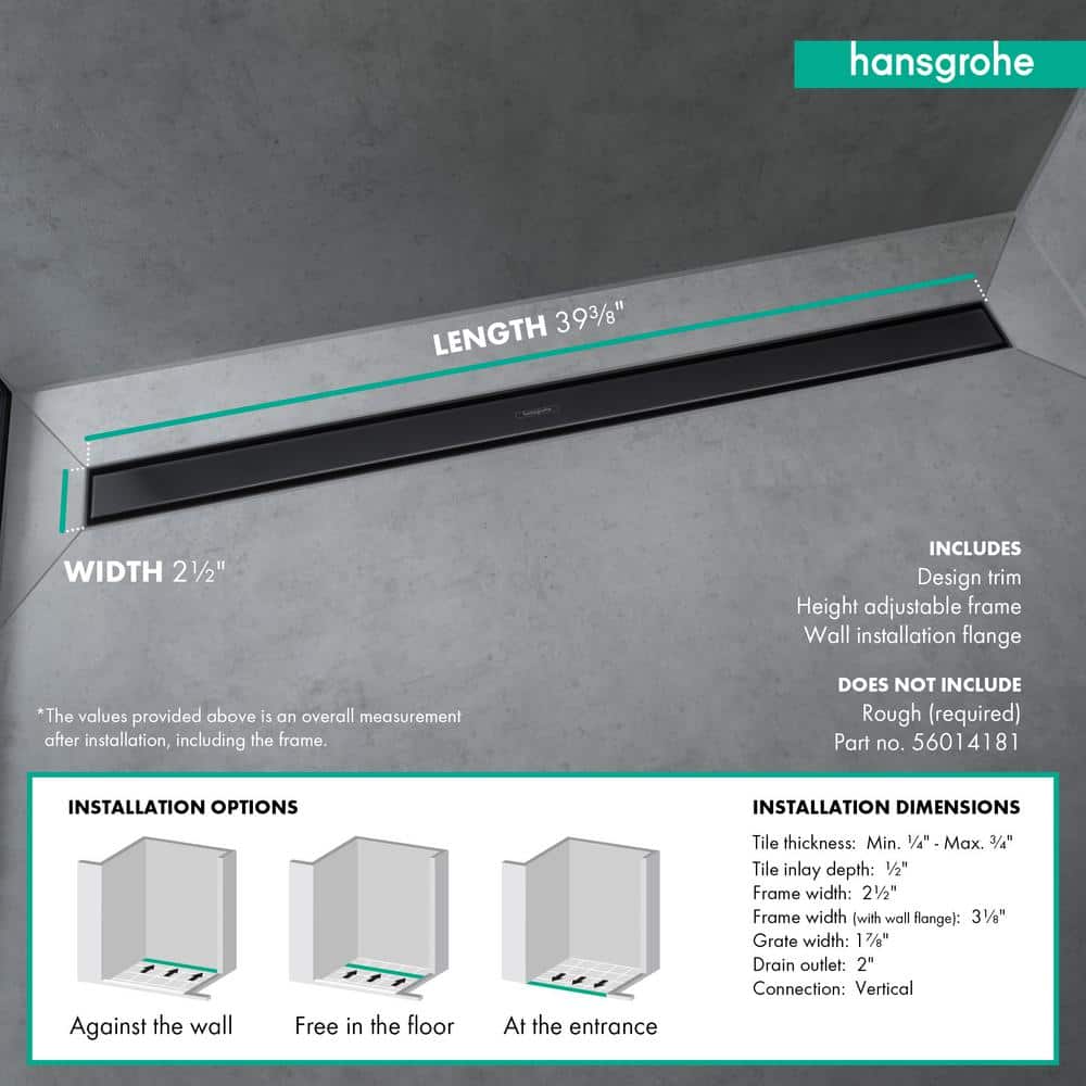 Matte Black Stainless Steel Linear Tileable Shower Drain