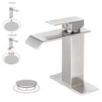 Waterfall Single Hole Single-Handle Low-Arc Bathroom Faucet With Supply Line and Escutcheon in Brushed Nickel