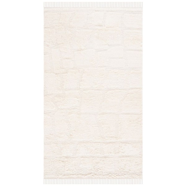 Kenya 8 ft. x 10 ft. Ivory High-Low Solid Fringe Area Rug