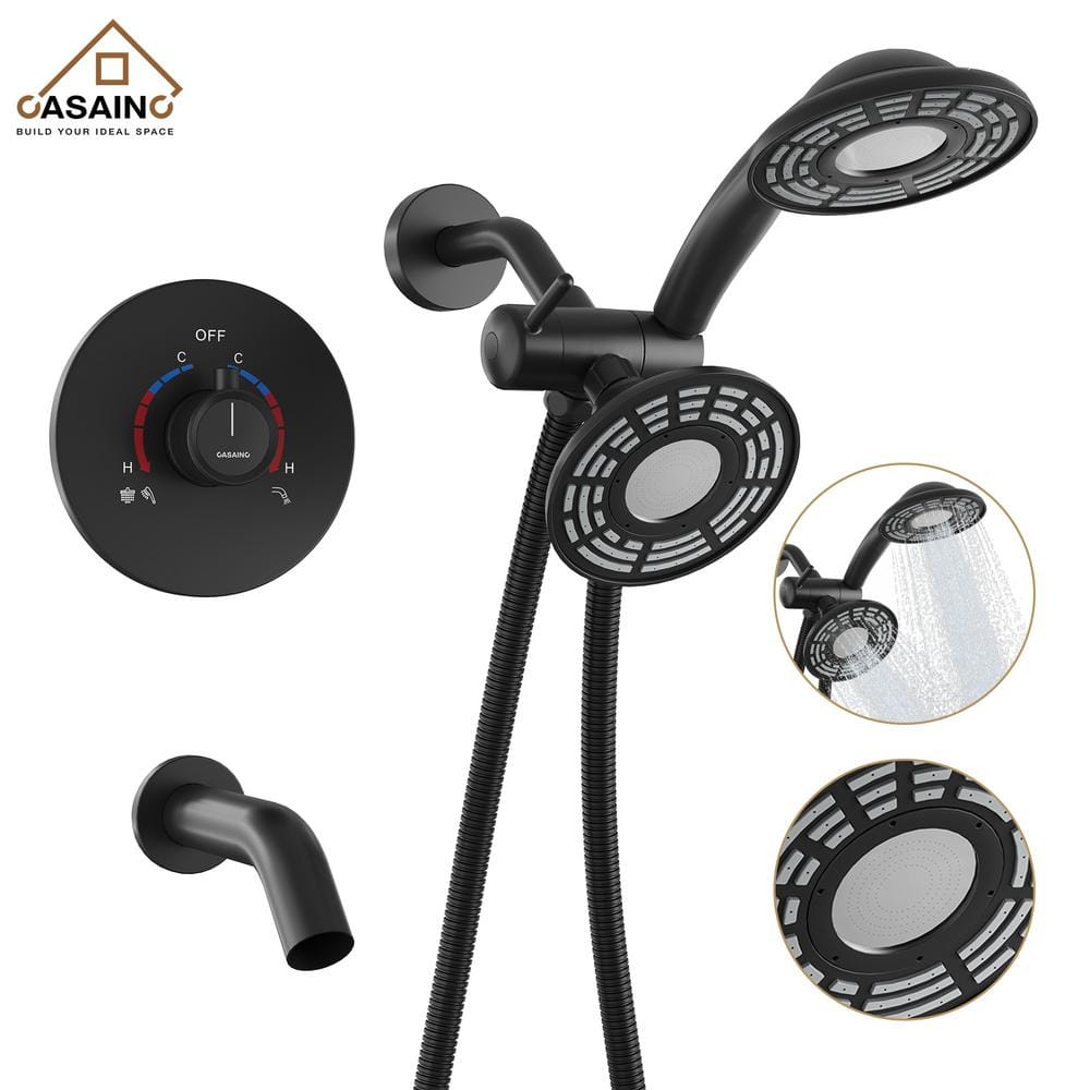 Matte Black Dual Head Rain and Mist Shower Faucet Set