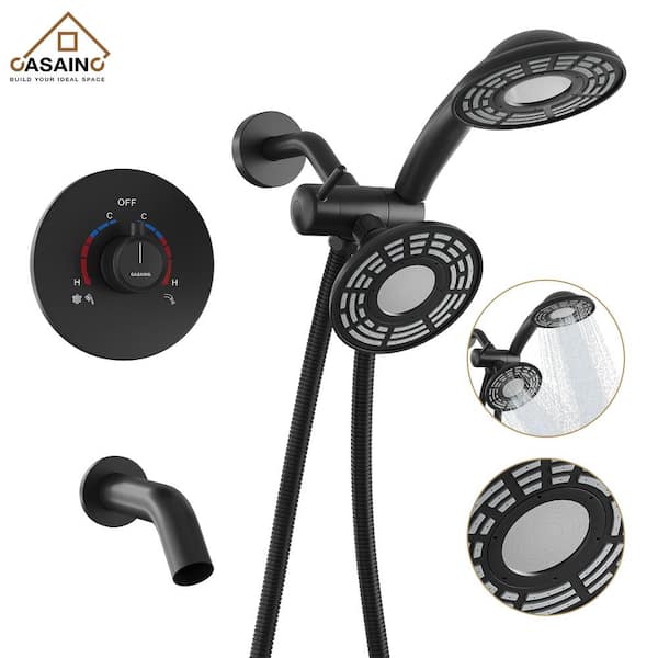 CASAINC 3-Spray Patterns with 1.8 GPM 5 in. Wall Mount Rain and Mist Fixed Shower Head in Matte Black