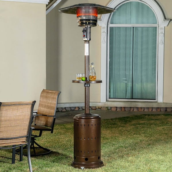 46,000 BTU Metal Brown Propane Gas Patio Heater with Wheels and Drink Stand