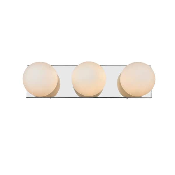 Unbranded Simply Living 22 in. 3-Light Modern Chrome Vanity Light with Frosted White Round Shade