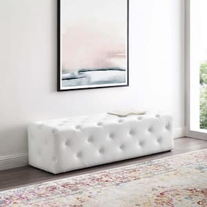 Anthem 60 in. White Tufted Button Entryway Faux Leather Bench