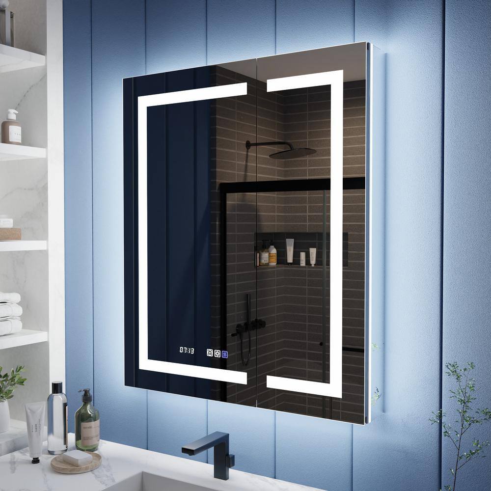 GlowX 30 in. W x 36 in. H Rectangular Recessed/Surface Mount Medicine Cabinet with Mirror, Backlit and Front Light price history on PriceWatchPro