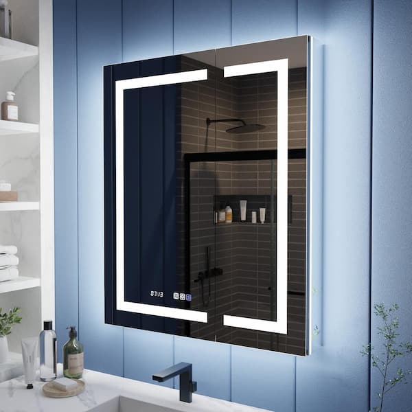 ExBrite GlowX 30 in. W x 36 in. H Rectangular Recessed/Surface Mount Medicine Cabinet with Mirror, Backlit and Front Light