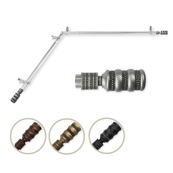 Rod Desyne 13/16" Dia Adjustable 120" to 170" Single Corner Window Curtain Rod in Satin Nickel with Dollop Finials