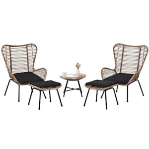 5-Piece Patio Furniture Set Conversation Set, PE Wicker Outdoor Bistro Set Armchairs with Stools, Table, Gray Cushion