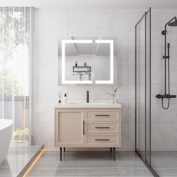 36 in. W x 30 in. H H Rectangular Medicine Cabinet with Mirror, Wall Mounted LED Vanity Mirror