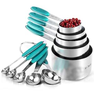 Upgraded 10-Piece Stainless Steel Teal Measuring Cup Set with Dishwasher Safe