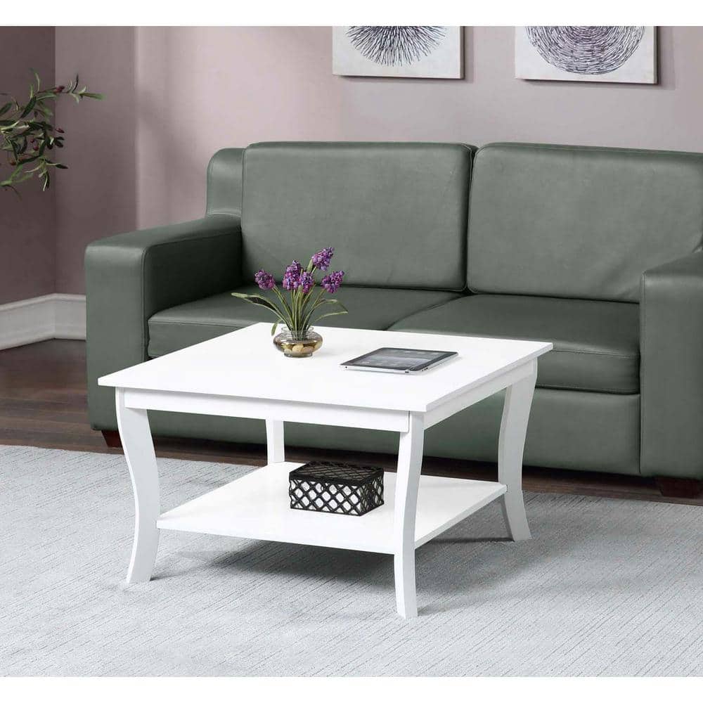 White Square Wood Coffee Table with Bottom Shelf