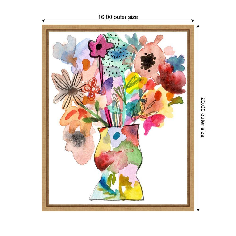 Vibrant Abstract Floral Watercolor Framed Canvas Wall Art 16"x20"