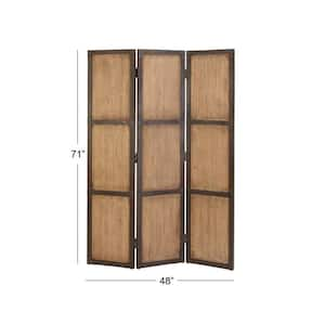 6 ft. Brown 3 Panel Hinged Foldable Partition Room Divider Screen with Solid Wood Panels