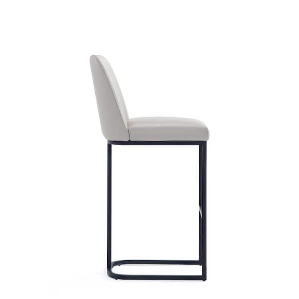 Serena Modern 29.13 in. Light Grey Metal Bar Stool with Faux Leather Upholstered Seat