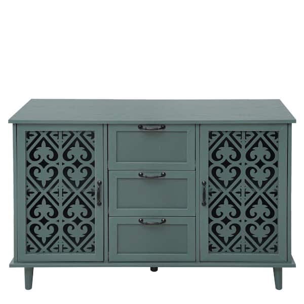sumyeg Dark Green 31.5 in. H 2 Door Accent Storage Cabinet with 3 Drawer for Bedroom, Living room