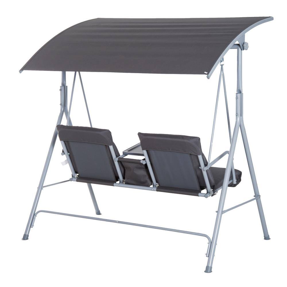 Gray Metal 2-Person Outdoor Swing with Canopy and Cushions