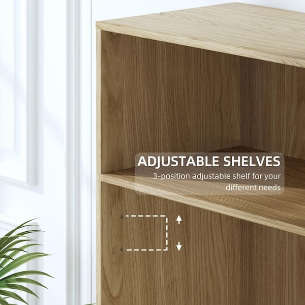 Lumioca 49 in. Tall Natural Wood Grain Wood 3-Shelf Open Bookcase