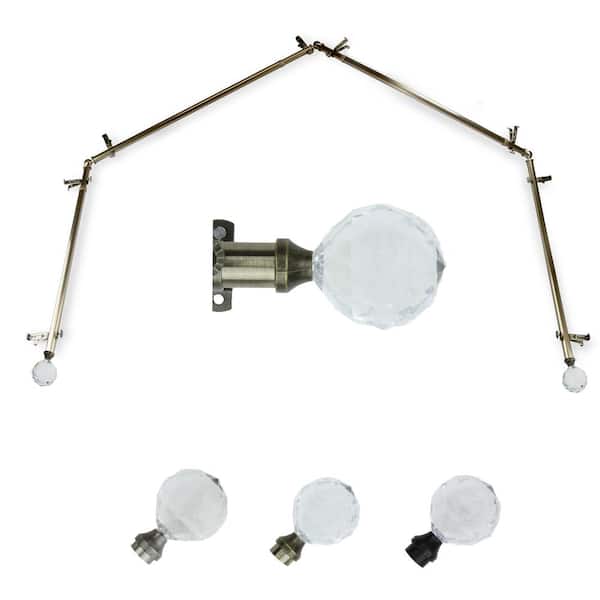EMOH 13/16" Dia Adjustable 4-Sided Bay Window Curtain Rod 28 to 48" (each side) with Leticia Finials in Antique Brass