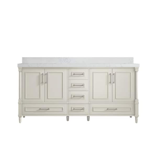Willow Collections Hudson 72 in. Double Sink Freestanding Alabaster Bath Vanity with Empira White Qt. Top Unassembled