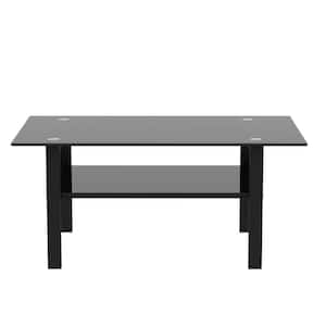 39 in. Modern Black Rectangle Glass Coffee Table Simple Black Living Room Coffee Table, Side Table