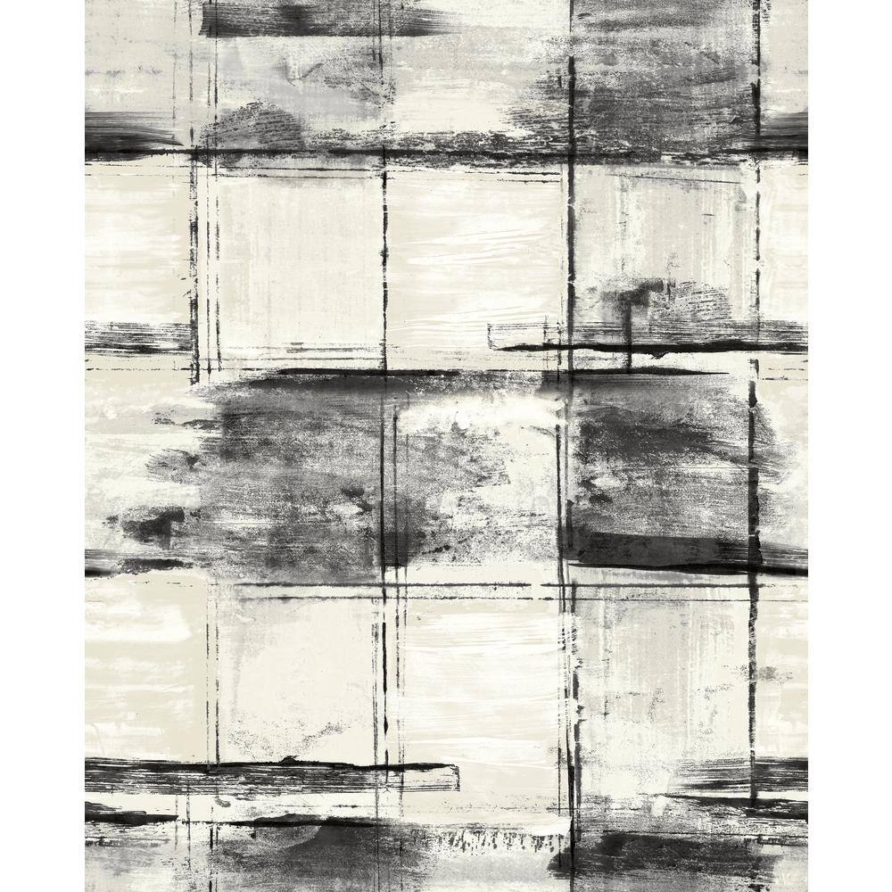 Seabrook Designs Curie Distressed Geometric Metallic Ivory and Ebony ...