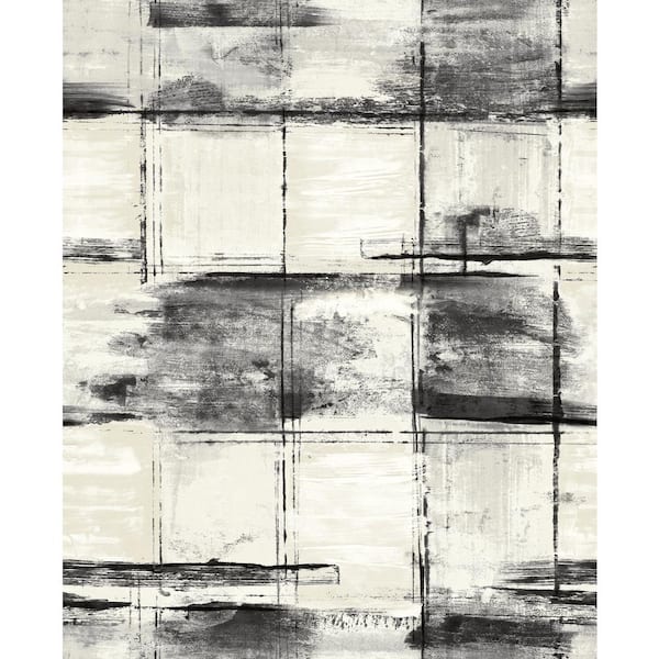 Seabrook Designs Curie Distressed Geometric Metallic Ivory and Ebony Paper Strippable Roll (Covers 56 sq. ft.)