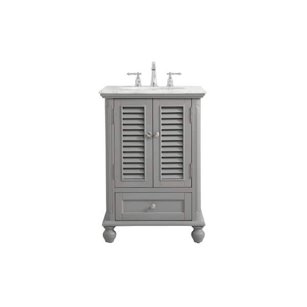 Unbranded Simply Living 24 in. Single Bathroom Vanity in Grey with Marble Vanity Top in Carrara White