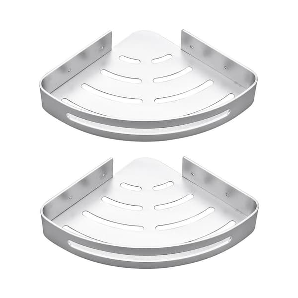9 in. W x 2.2 in. H x 9 in. D Wall-Mount Corner Aluminum Adjustable Shelf in Brushed Nickel