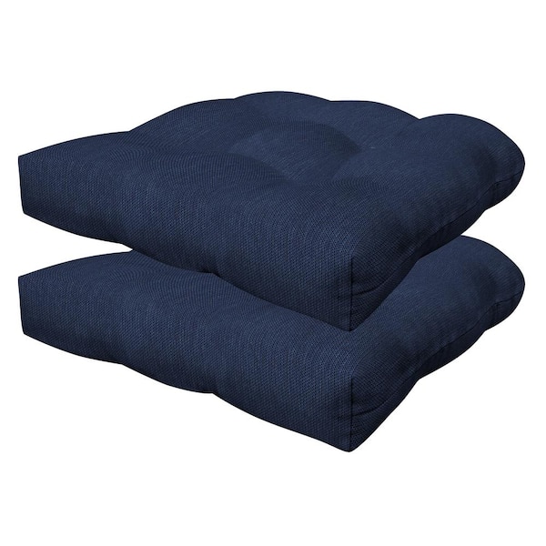 Honeycomb Outdoor Tufted Dining Seat Cushion Textured Solid Indigo Blue (Set of 2)