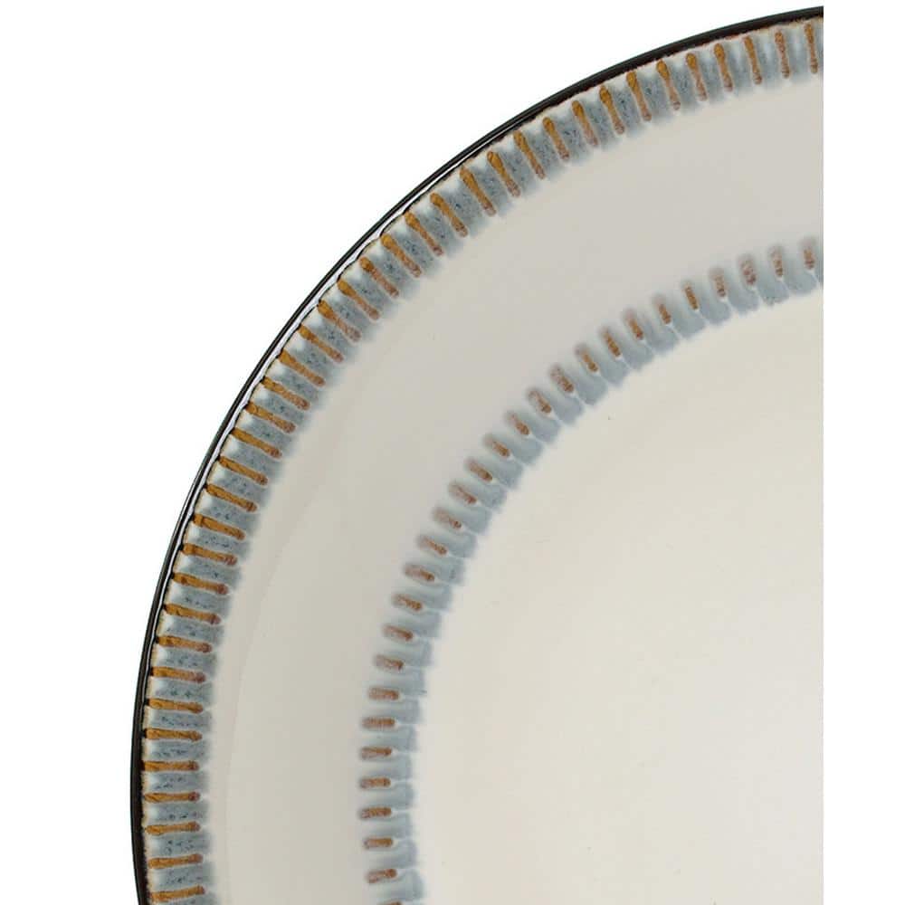 White Ceramic Bohemian 16-Piece Dinnerware Set with Trim Embellishment
