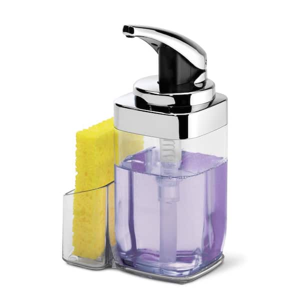 simplehuman 22 oz. Square Push Pump Soap Dispenser with Sponge Caddy, Chrome