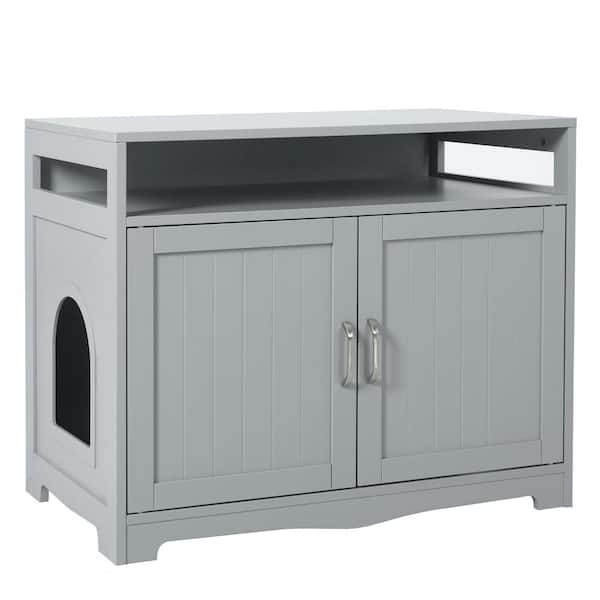 Foobrues Litter Box Enclosure, 2 Doors, Indoor Cat Washroom Storage Bench Side Table Cat House