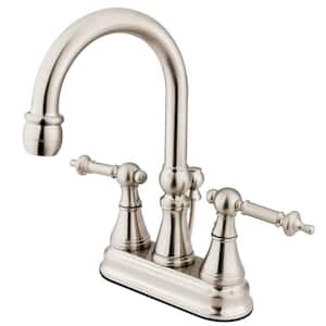 Templeton 4 in. Centerset 2-Handle Bathroom Faucet with Brass Pop-Up in Brushed Nickel