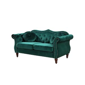 Bellbrook 65.5 in. Green Velvet 2-Seater Chesterfield Loveseat with Removable Cushions
