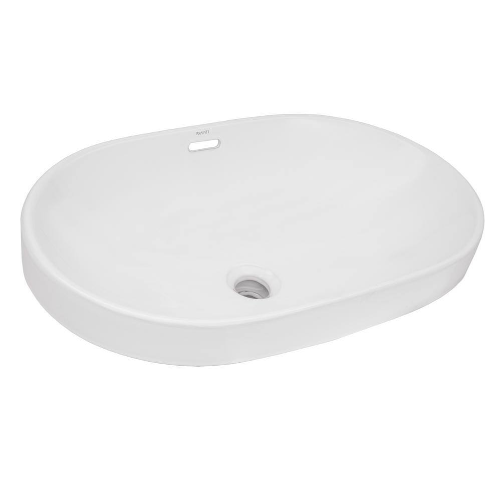 Ruvati 24'' White Ceramic Oval Bathroom Sink with Overflow