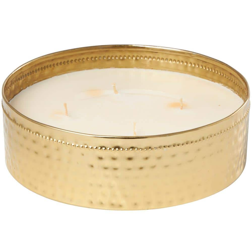 CosmoLiving by Cosmopolitan Gold Jasmine Scented Wide Hammered 60 oz. 4-Wick Candle with White Wax