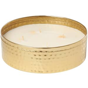 Gold Jasmine Scented Wide Hammered 60 oz. 4-Wick Candle with White Wax