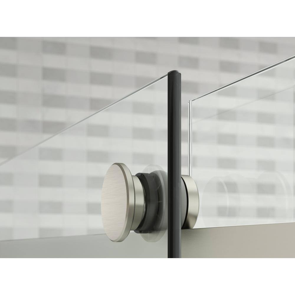 Levity Frameless Sliding Shower Door with Anodized Brushed Nickel Finish and Crystal Clear Glass