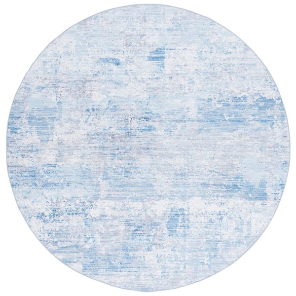 Malibu Gray/Light Blue 6 ft. x 6 ft. Machine Washable Patchy Abstract Round Area Rug