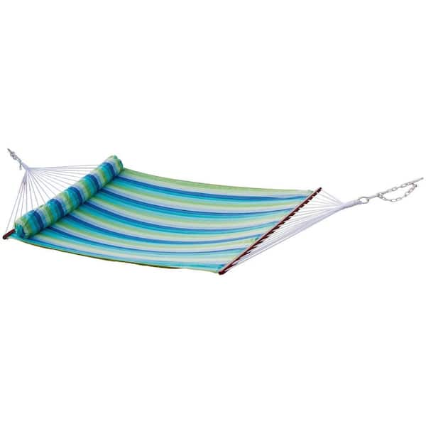 RST Brands 4 ft. 6 in. Polyspun Ocean Breeze Stripe Hammock with Bolster Pillow (Stand Not Included)