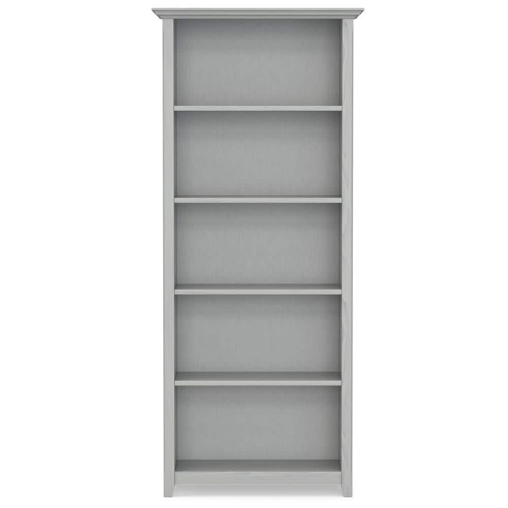 Fog Grey Solid Wood Adjustable 5-Shelf Bookcase
