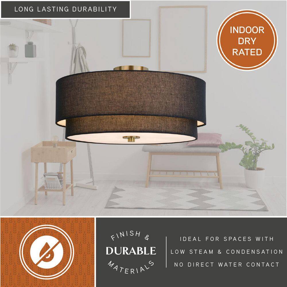 Burnaby 20.5'' Matte Brass and Black Linen Drum LED Ceiling Light