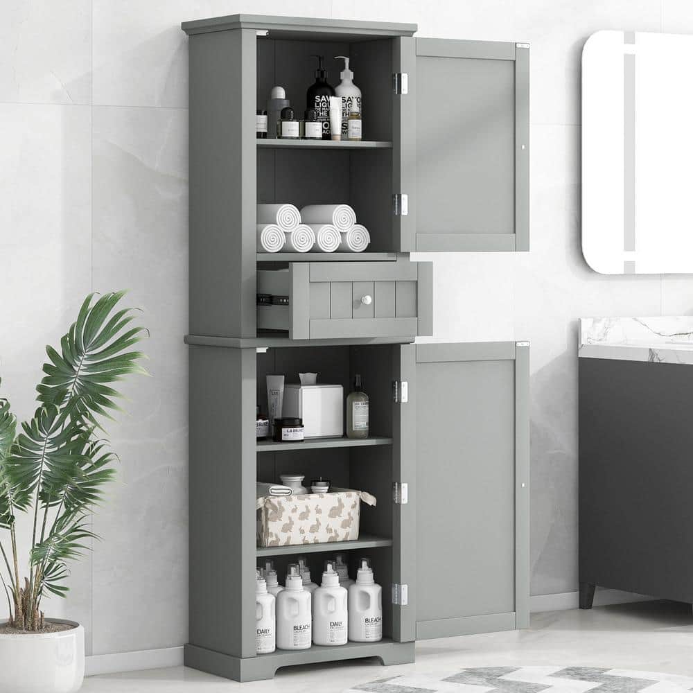 Tenleaf 22 in. W x 11 in. D x 67.30 in. H Gray MDF Linen Cabinet
