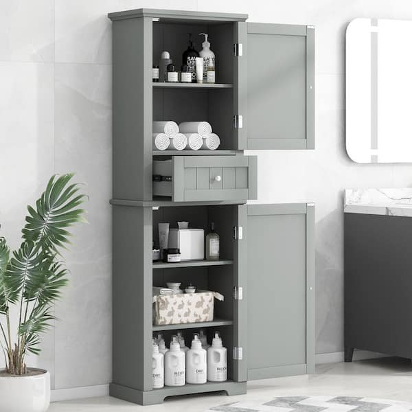 Tenleaf 22 in. W x 11 in. D x 67.30 in. H Gray MDF Linen Cabinet, Bathroom Storage Cabinet with Drawer and Adjustable Shelf