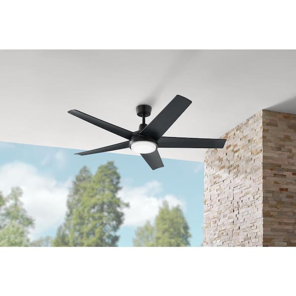 Ladshaw 60 in. Indoor/Outdoor Wet Rated Matte Black Ceiling Fan with Adjustable White LED and Remote Included