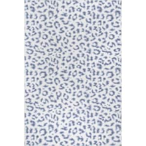 Leopard Spots Washable Blue 6 ft. x 6 ft. Indoor Round Area Rug