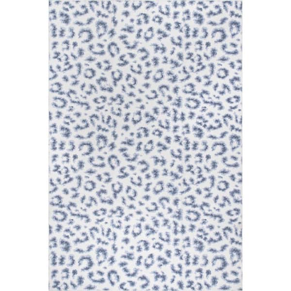 Leopard Spots Washable Blue 8 ft. x 8 ft. Indoor Round Area Rug